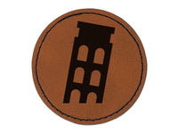 Leaning Tower of Pisa Icon Italy Round Iron-On Engraved Faux Leather Patch Applique - 2.5"