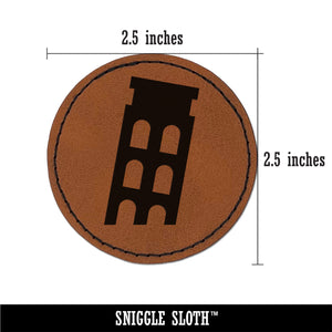 Leaning Tower of Pisa Icon Italy Round Iron-On Engraved Faux Leather Patch Applique - 2.5"