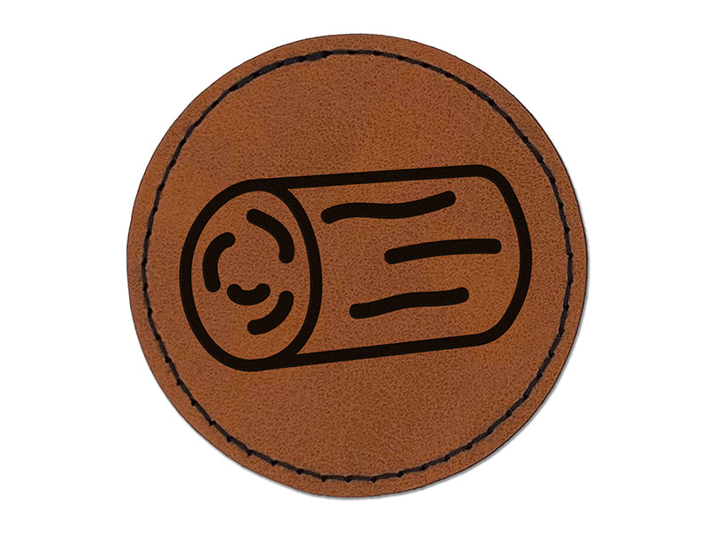 Log Tree Doodle Round Iron-On Engraved Faux Leather Patch Applique - 2.5"