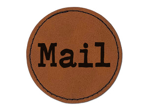Mail Fun Text Round Iron-On Engraved Faux Leather Patch Applique - 2.5"