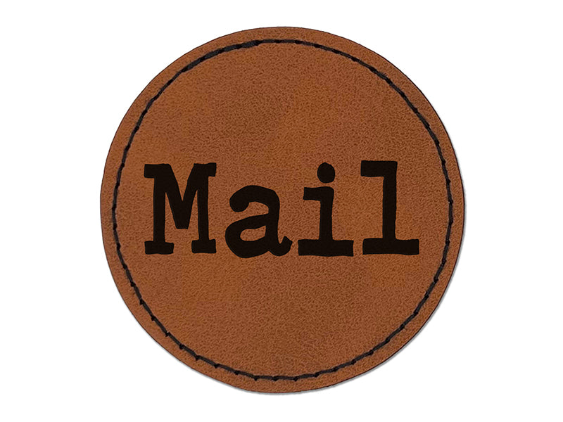 Mail Fun Text Round Iron-On Engraved Faux Leather Patch Applique - 2.5"