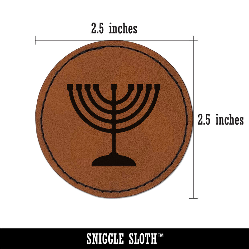 Menorah Hanukkah Round Iron-On Engraved Faux Leather Patch Applique - 2.5"