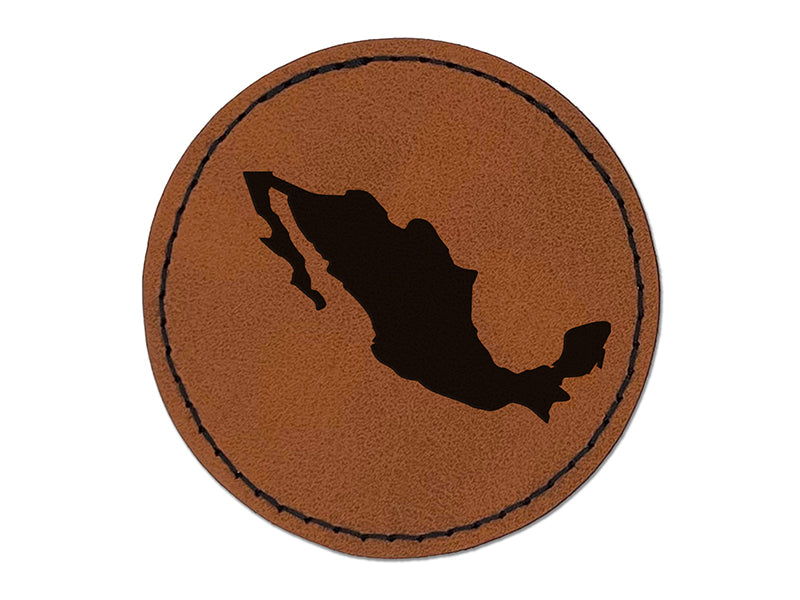 Mexico Country Solid Round Iron-On Engraved Faux Leather Patch Applique - 2.5"