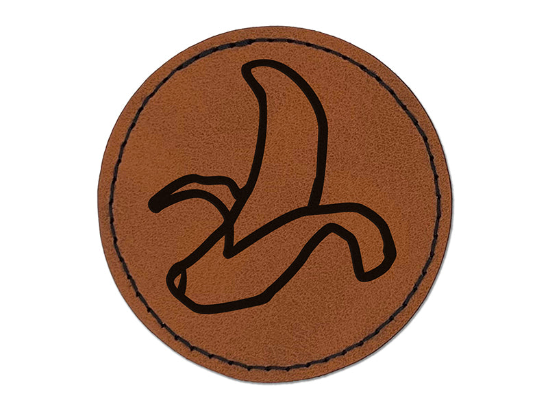 Peeled Banana Doodle Round Iron-On Engraved Faux Leather Patch Applique - 2.5"