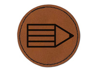 Pencil Stub Writing Homework Round Iron-On Engraved Faux Leather Patch Applique - 2.5"