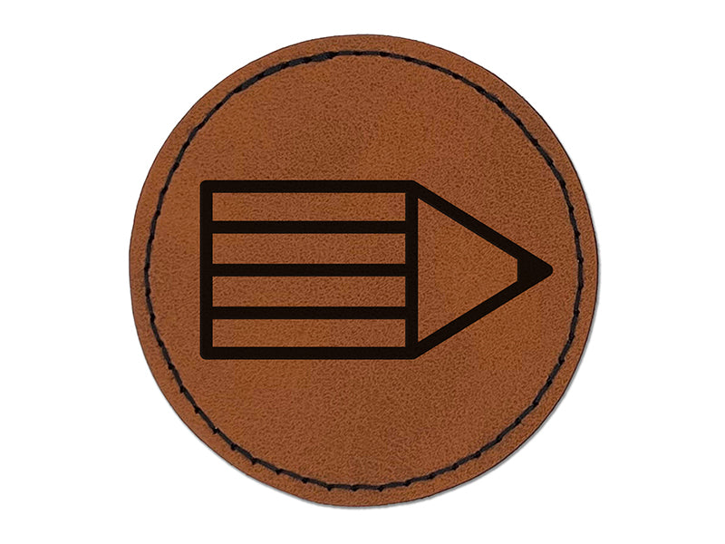 Pencil Stub Writing Homework Round Iron-On Engraved Faux Leather Patch Applique - 2.5"