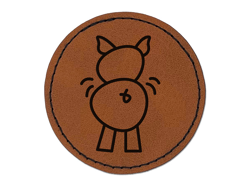 Pig Butt Doodle Round Iron-On Engraved Faux Leather Patch Applique - 2.5"