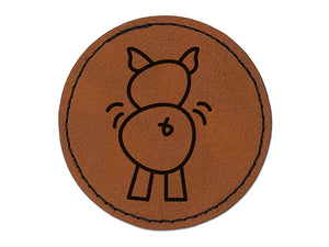 Pig Butt Doodle Round Iron-On Engraved Faux Leather Patch Applique - 2.5"