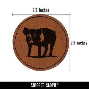 Pig Sketch Round Iron-On Engraved Faux Leather Patch Applique - 2.5"