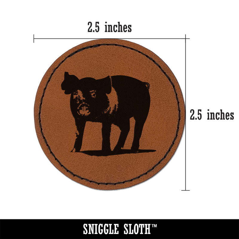 Pig Sketch Round Iron-On Engraved Faux Leather Patch Applique - 2.5"