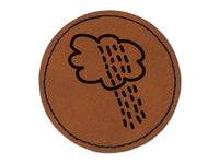 Rain Storm Doodle Round Iron-On Engraved Faux Leather Patch Applique - 2.5"