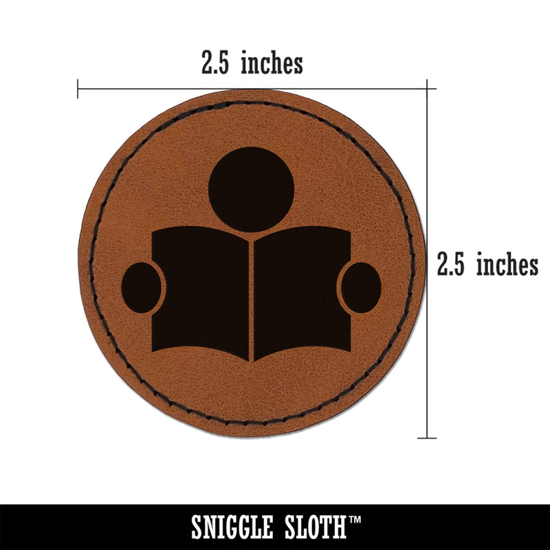 Reading Book Library Icon Round Iron-On Engraved Faux Leather Patch Applique - 2.5"