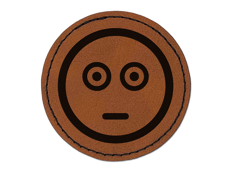 Scared Face Emoticon Round Iron-On Engraved Faux Leather Patch Applique - 2.5"