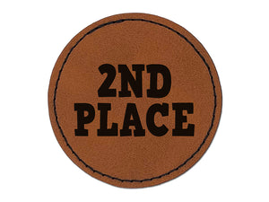 Second 2nd Place Fun Text Round Iron-On Engraved Faux Leather Patch Applique - 2.5"