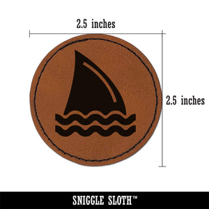 Shark Fin in Water Round Iron-On Engraved Faux Leather Patch Applique - 2.5"