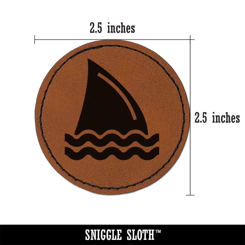 Shark Fin in Water Round Iron-On Engraved Faux Leather Patch Applique - 2.5"