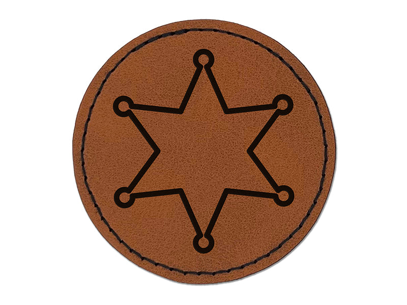 Sheriff Badge Outline Round Iron-On Engraved Faux Leather Patch Applique - 2.5"