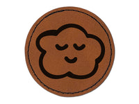 Sleeping Cloud Doodle Round Iron-On Engraved Faux Leather Patch Applique - 2.5"
