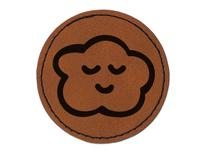 Sleeping Cloud Doodle Round Iron-On Engraved Faux Leather Patch Applique - 2.5"