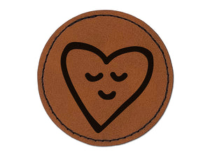 Sleeping Heart Doodle Round Iron-On Engraved Faux Leather Patch Applique - 2.5"