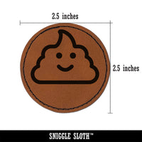 Smile Poop Face Emoticon Round Iron-On Engraved Faux Leather Patch Applique - 2.5"