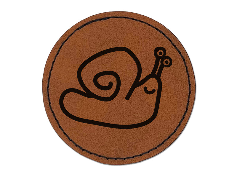 Snail Doodle Round Iron-On Engraved Faux Leather Patch Applique - 2.5"