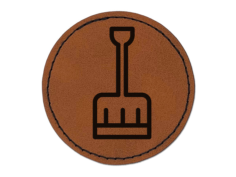 Snow Shovel Round Iron-On Engraved Faux Leather Patch Applique - 2.5"