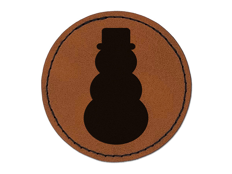 Snowman Winter Christmas Solid Round Iron-On Engraved Faux Leather Patch Applique - 2.5"