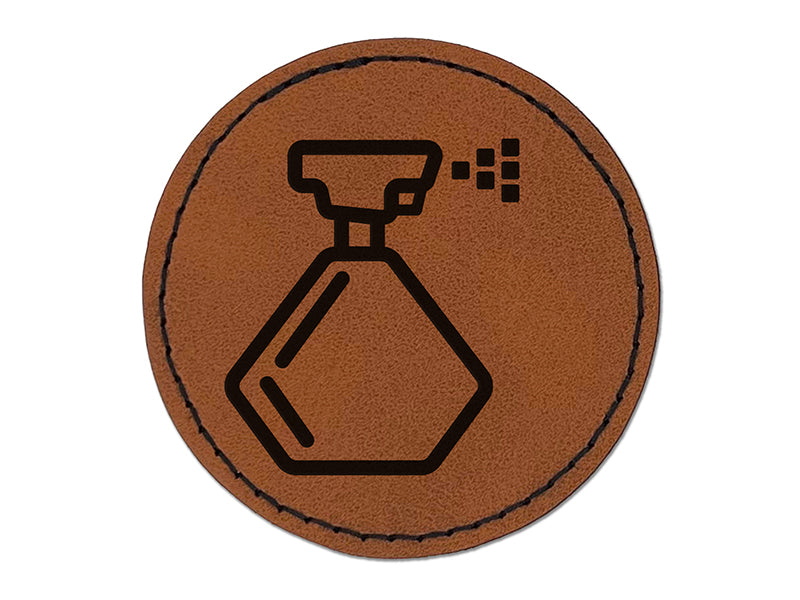 Spray Bottle Cleaning Icon Round Iron-On Engraved Faux Leather Patch Applique - 2.5"