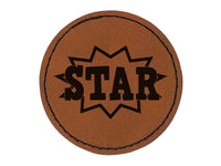 Star Burst Fun Text Teacher School Round Iron-On Engraved Faux Leather Patch Applique - 2.5"