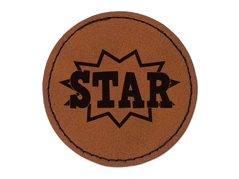 Star Burst Fun Text Teacher School Round Iron-On Engraved Faux Leather Patch Applique - 2.5"