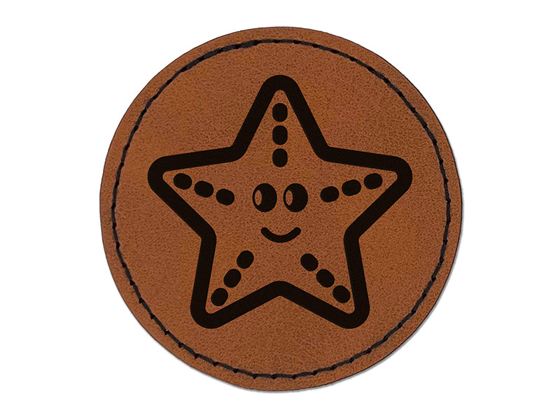 Starfish Doodle Round Iron-On Engraved Faux Leather Patch Applique - 2.5"