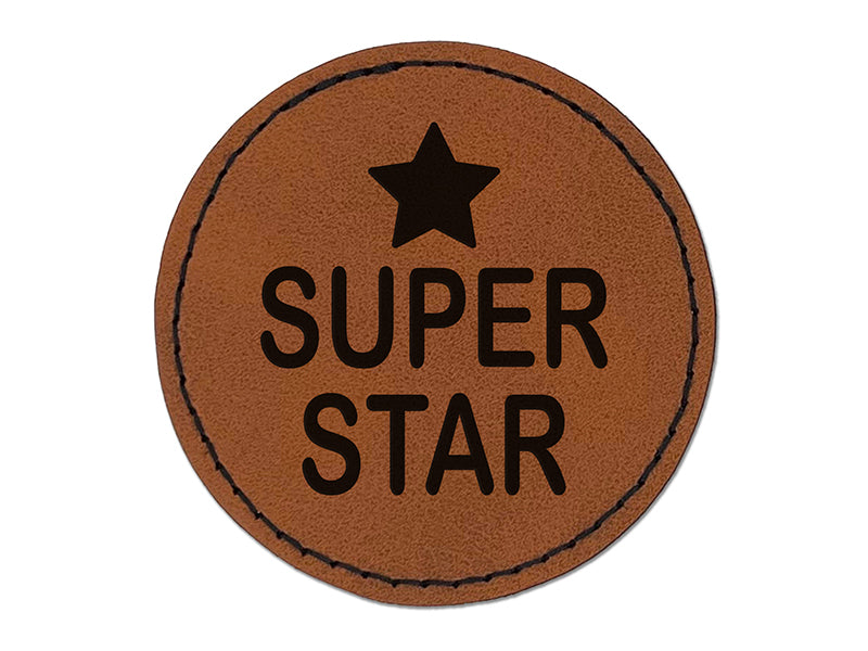 Super Star Fun Text Teacher School Round Iron-On Engraved Faux Leather Patch Applique - 2.5"