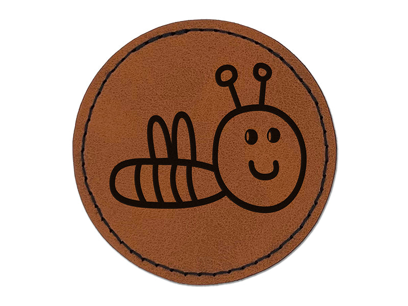 Sweet Bee Doodle Round Iron-On Engraved Faux Leather Patch Applique - 2.5"