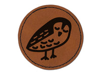 Sweet Owl Doodle Round Iron-On Engraved Faux Leather Patch Applique - 2.5"