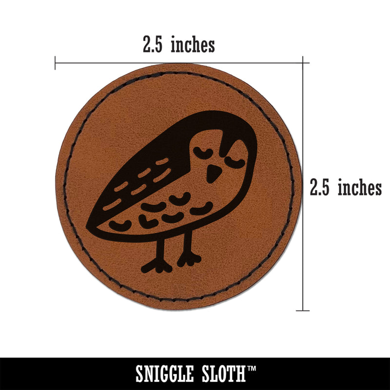 Sweet Owl Doodle Round Iron-On Engraved Faux Leather Patch Applique - 2.5"