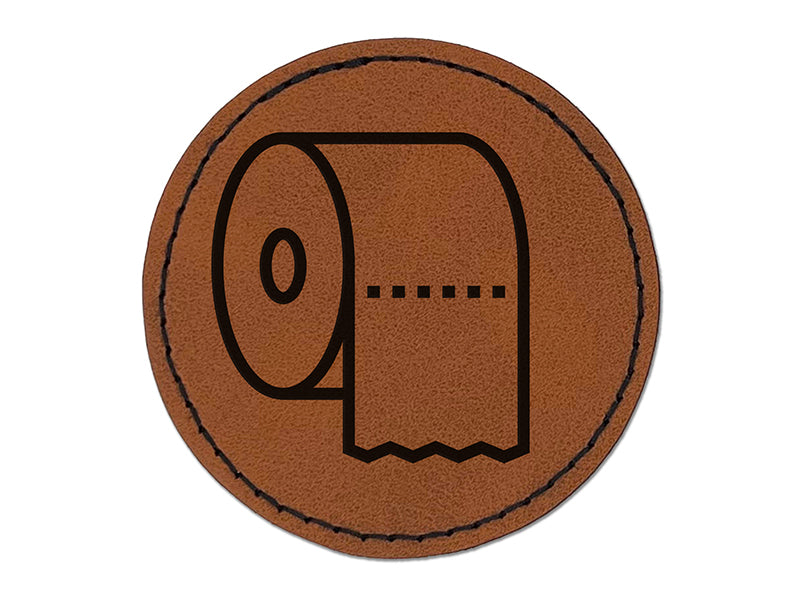 Toilet Paper Roll Icon Round Iron-On Engraved Faux Leather Patch Applique - 2.5"