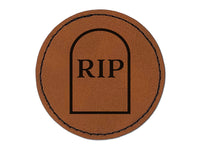 Tombstone RIP Halloween Round Iron-On Engraved Faux Leather Patch Applique - 2.5"