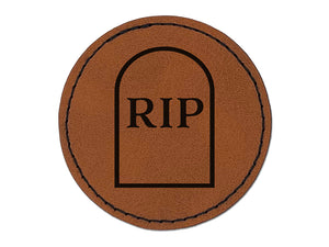 Tombstone RIP Halloween Round Iron-On Engraved Faux Leather Patch Applique - 2.5"