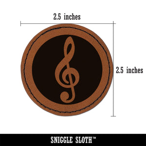 Treble Clef Music in Circle Round Iron-On Engraved Faux Leather Patch Applique - 2.5"