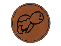 Turtle Swimming Doodle Round Iron-On Engraved Faux Leather Patch Applique - 2.5"