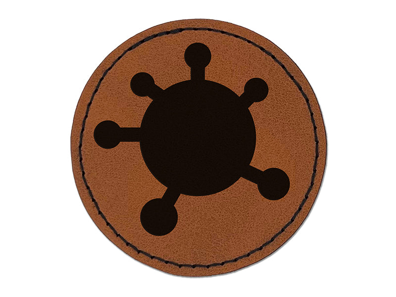 Virus Symbol Solid Round Iron-On Engraved Faux Leather Patch Applique - 2.5"