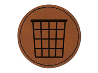 Waste Trash Basket Round Iron-On Engraved Faux Leather Patch Applique - 2.5"