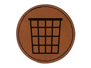 Waste Trash Basket Round Iron-On Engraved Faux Leather Patch Applique - 2.5"