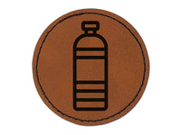 Water Bottle Icon Round Iron-On Engraved Faux Leather Patch Applique - 2.5"