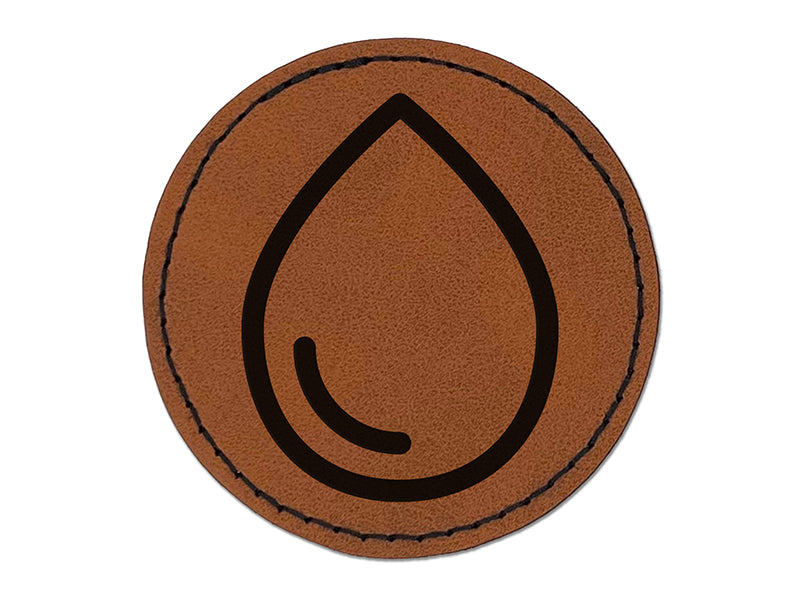 Water Drop Icon Outline Round Iron-On Engraved Faux Leather Patch Applique - 2.5"