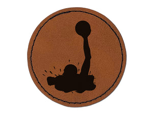 Water Polo Solid Round Iron-On Engraved Faux Leather Patch Applique - 2.5"