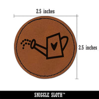 Watering Can Heart Gardening Plants Round Iron-On Engraved Faux Leather Patch Applique - 2.5"