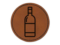 Wine Bottle Icon Round Iron-On Engraved Faux Leather Patch Applique - 2.5"