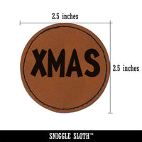 Xmas Christmas Fun Text Round Iron-On Engraved Faux Leather Patch Applique - 2.5"